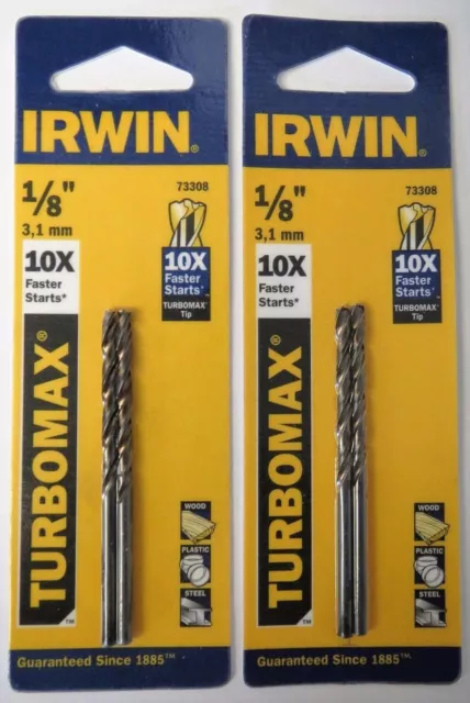 Irwin 73308 1/8" Turbomax Drill Bits (2 Packs of 2)