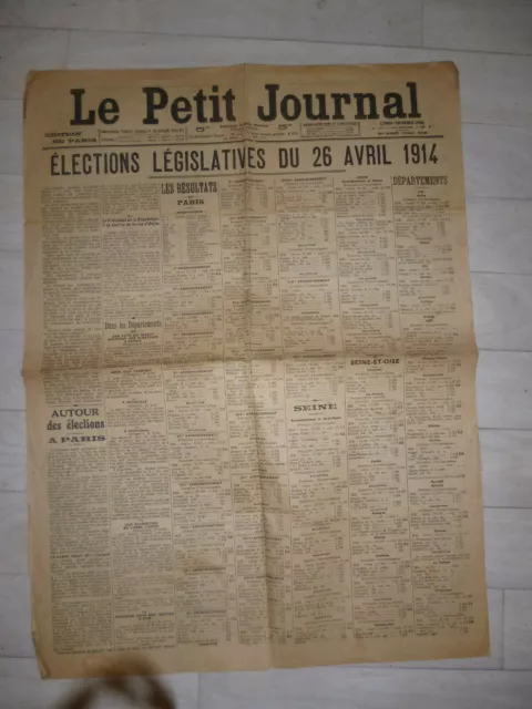 retro - LE PETIT JOURNAL élections legislatives 26 avril 1914 edition de Paris