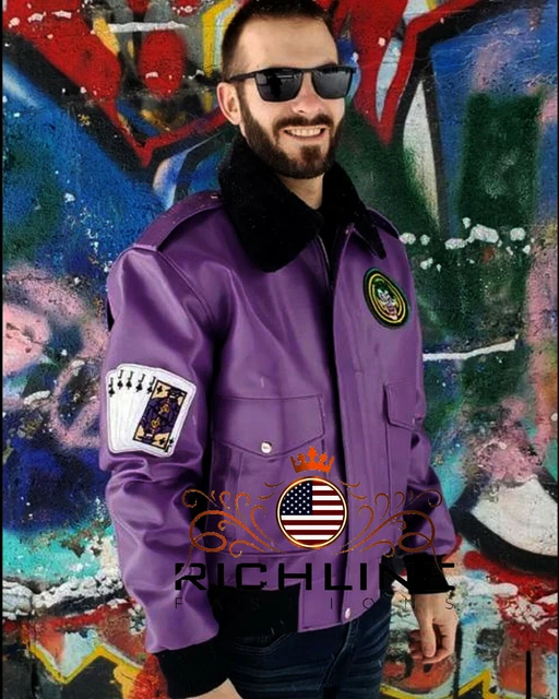 Batman Henchmen Joker Goon Purple Bomber Jacket with Faux Fur Collar