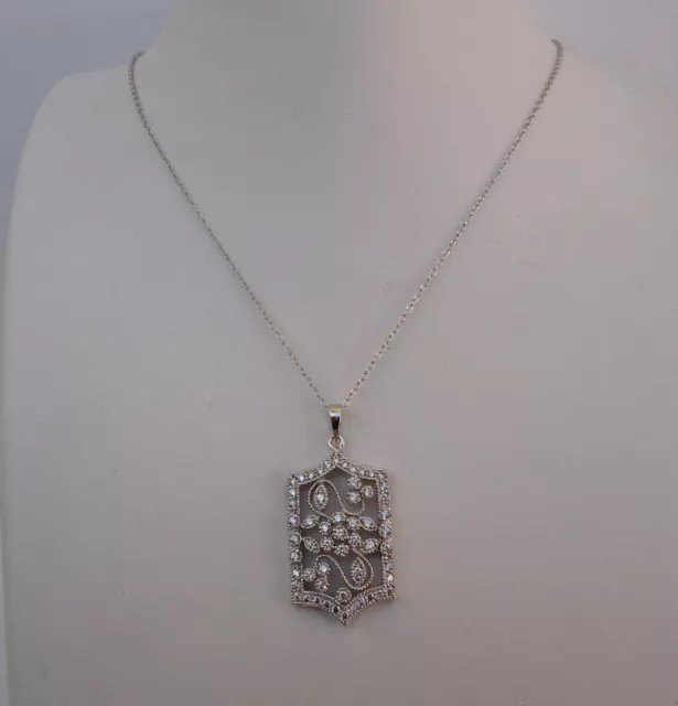 925 Sterling Silver Necklace Pendant W/ 2 Ct Lab Created Diamonds/18'' Long