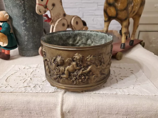 MAGNIFIQUE CACHE POT DECOR ANGELOT CHERUBIN Bronze XIX è marqué F DuQuesnoy 1892