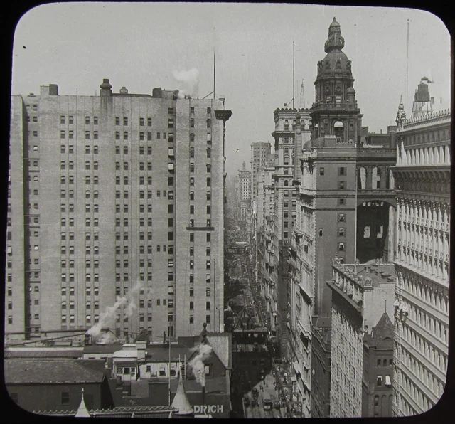 Glass Magic Lantern Slide BROADWAY FROM BOWLING GREEN NEW YORK C1910 PHOTO USA