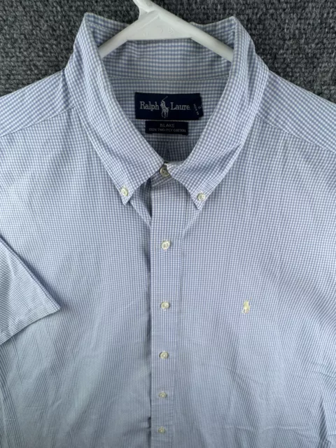 Ralph Lauren Button Up Shirt Men’s Cotton Short Sleeve Blue Check Blake XL Adult