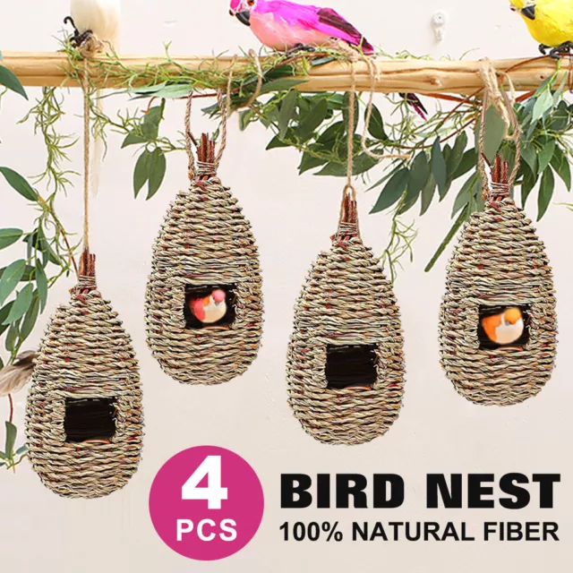 4X Bird Nest Water Drop Breeding Nest Box Grass Weave Canary Finch Budgie House