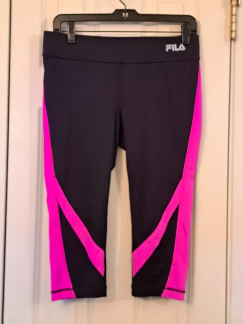 FILA SPORT Yoga Workout Capri Pants Leggings Womens Size L Black Floral  $14.99 - PicClick