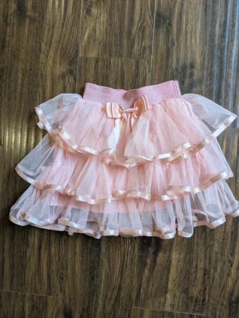 Size 4 6 Popatu Posies & Peonies Roses Pink Peach Tiered Tutu Skirt Ballerina