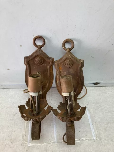 Pair Of Antique Wall Sconce Light Cast Iron Circa 1900's