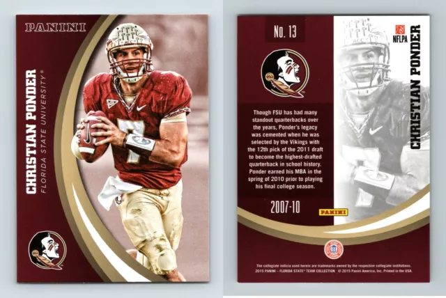 Christian Ponder #13 Florida State Seminoles Collegiate 2015 Panini Trading Card