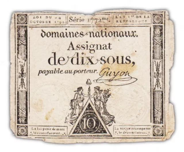 Assignat 10 SOUS 1792 - FRANCE - Série 1772 - 24 octobre