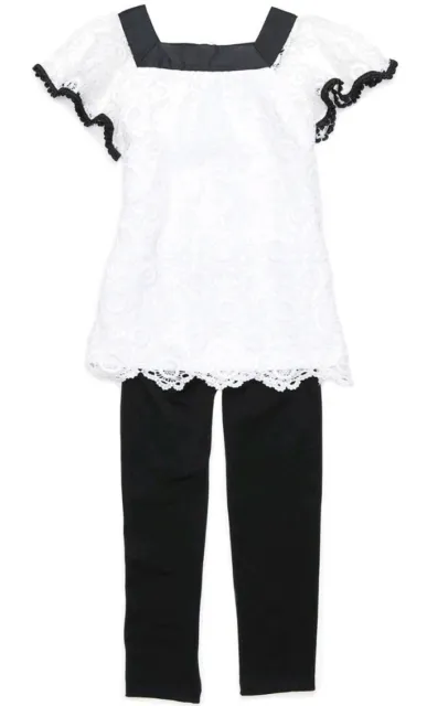 Rare Editions Little Girls Crochet Flutter Sleeve Top & Legging Set-Size-6X