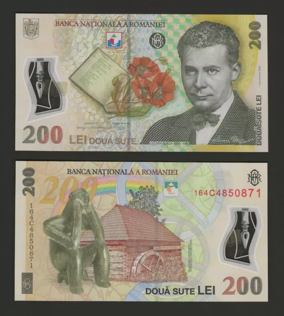 ROMANIA 200 Lei 2016, P-122h, Banca Nationala Polymer Banknote, Original UNC