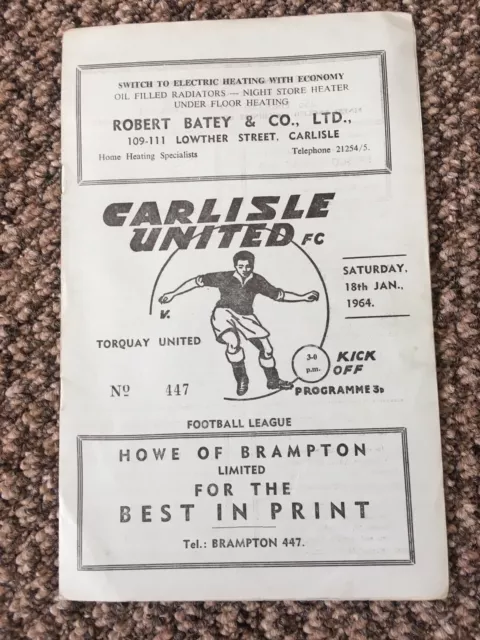 Carlisle United v Torquay United 1963-64 Division Four Free Postage