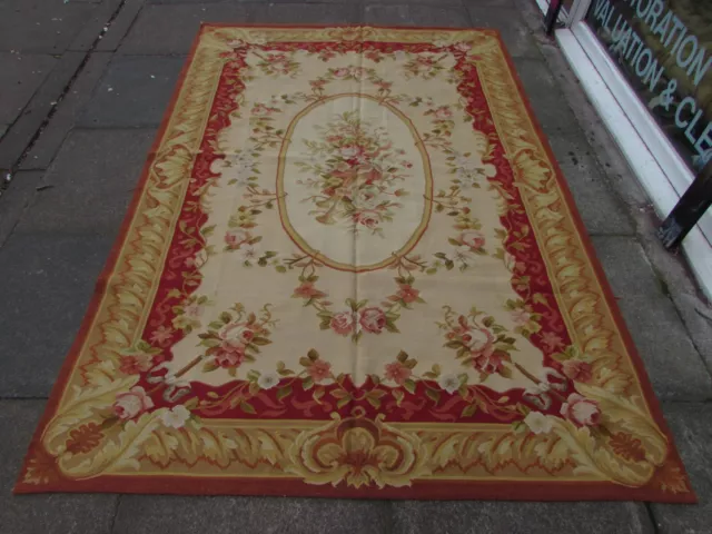Fine Vintage Hand Made French Design Wool Gold Red Original Aubusson 230X154cm