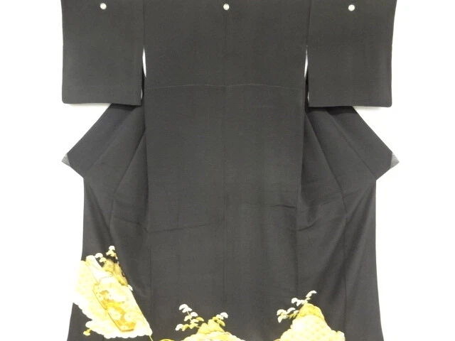 45674# Japanese Kimono / Antique Tomesode / Embroidery / Tebako & Pine Tree
