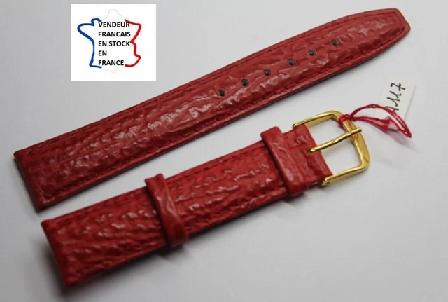 Bracelet De Montre En Cuir Véritable - 18mm - Bordeaux Grain 'requin' - Pour Montre Unisexe - Neuf
