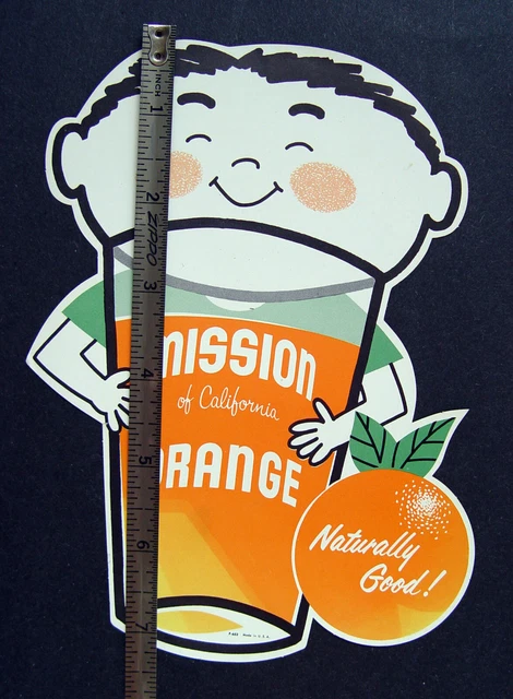 Mint Old Mission Of California Orange Soda Pop Neat Cartoon Kid Advertising Sign