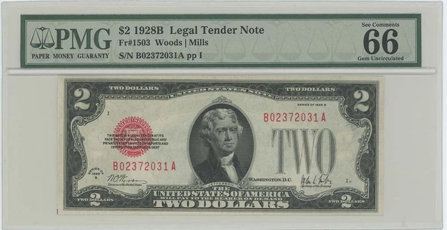1928B $2 Legal Tender FR#1503 PMG 66 EPQ GEM