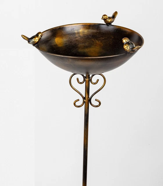 Gartenstecker Vogeltränke Vogelbad D. 25cm antik gold braun aus Metall