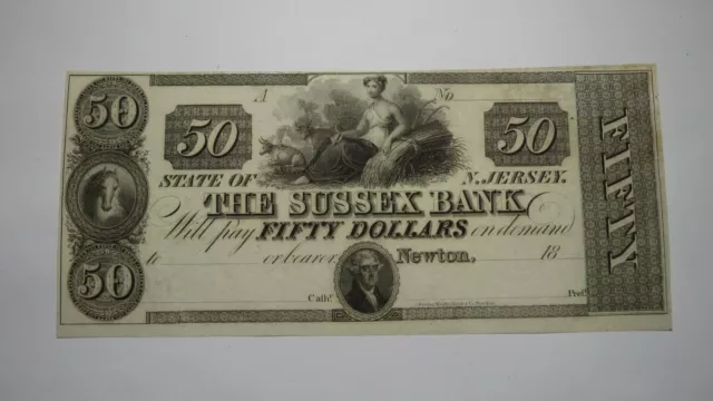 $50 18__ Newton New Jersey NJ Obsolete Currency Bank Note Remainder Bill UNC++