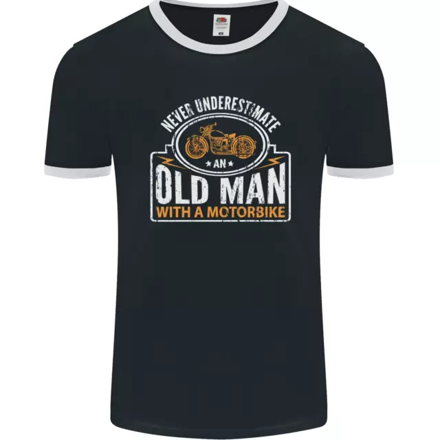 Old Man Motorcycle Motorbike Biker Funny Mens Ringer T-Shirt FotL