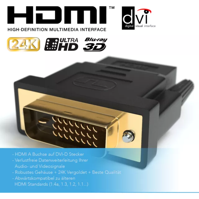 HDMI auf DVI Adapter | HDMI A Buchse zu DVI Stecker | Kontakte vergoldet 3