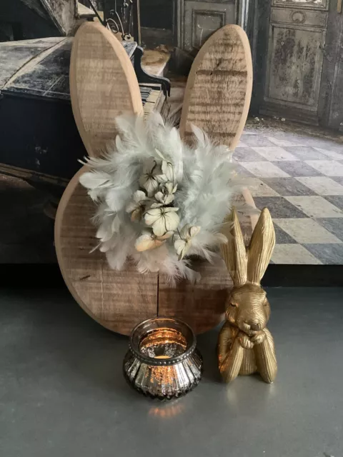 Shabby Chic Cabeza De Conejo Conejo Madera Natural 35 Cm Nuevo