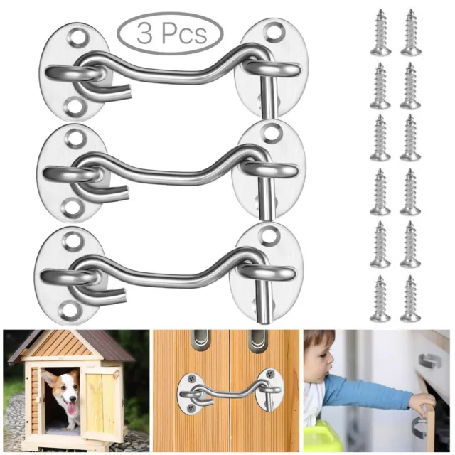 3 Pack Stainless Steel Gate Latch Lock Cabin Hook and Eye Barn Door Latch