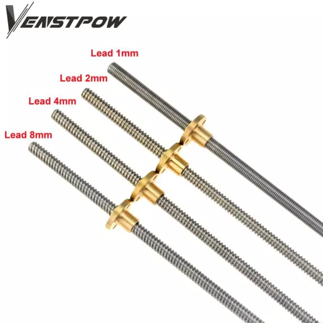 T8 Lead Screw Trapezoidal Rod ACME Threaded 100-750mm with Brass Nut 3D Printer