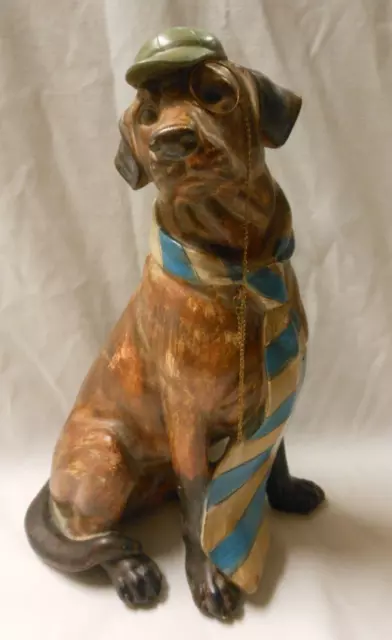 Ceramic 20Th Century Hound Dog Detective Sherlock Tie/Hat/Glasses Figurine 12" H