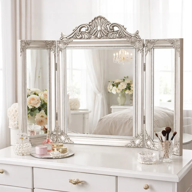 gold ornate arched triple dressing table mirror 80cm x 56cm Gold Ornate Arched Triple Dressing Table Mirror 80cm x 56cm vanity make up