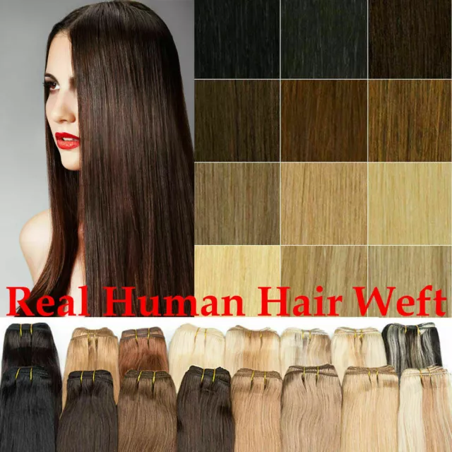 Double Weft Sew in Hair Extensions Weave Real Remy Human Hair Full Head 100gr