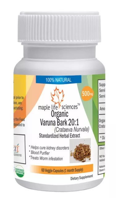 ORGANIC Varuna Bark 20:1 Extract Capsules Crataeva Nurvala Treats Worms