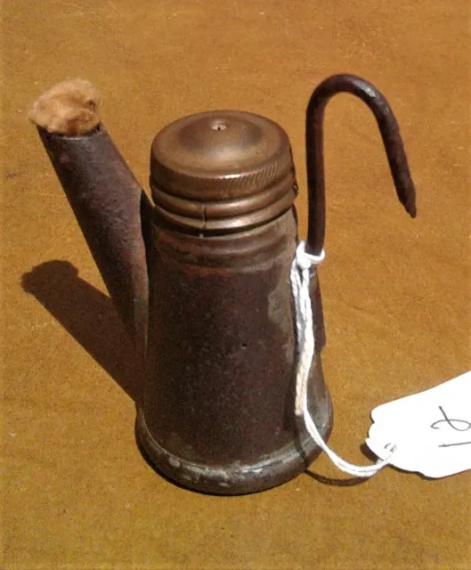 Antique Teapot Tin Miners Lamp w Brass Collar and Cap 1800s Lot 12