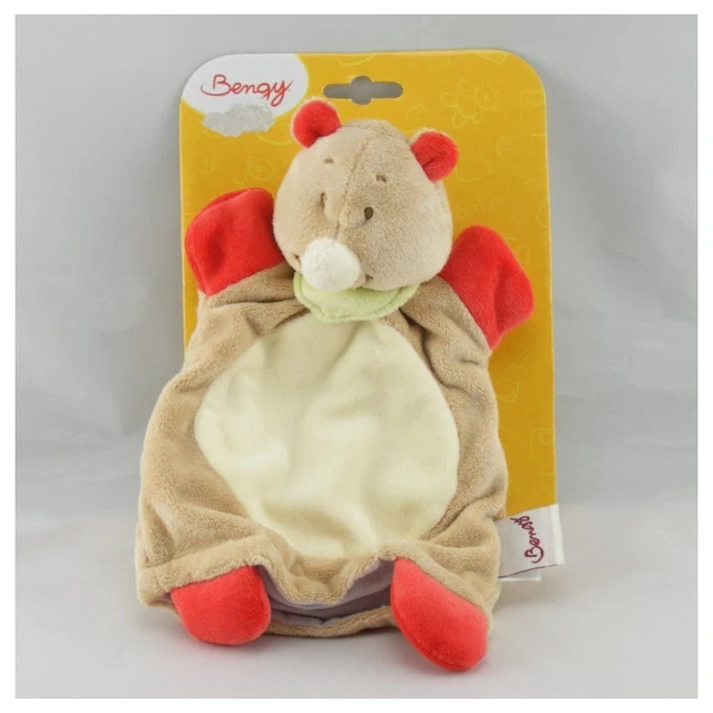 Doudou plat marionnette rhinocéros beige rouge Jungle BENGY NEUF - 6026