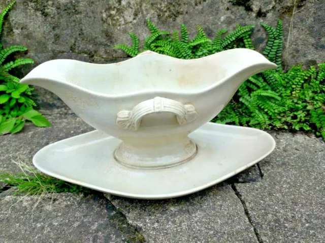 SAUCIERE ANCIENNE UC SARREGUEMINES blanc patiné TERRE DE FER 1890/1920