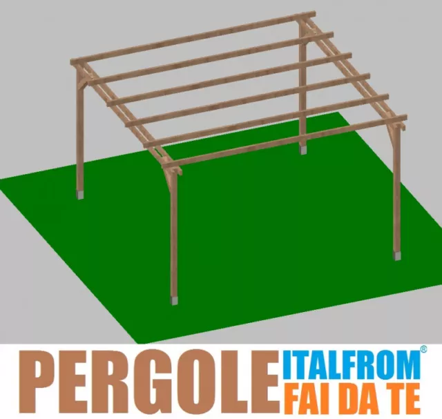 Pergola in Legno Impregnato Gazebo Pergolato Tettoia Pompeiana Interrare 4X4X2,5