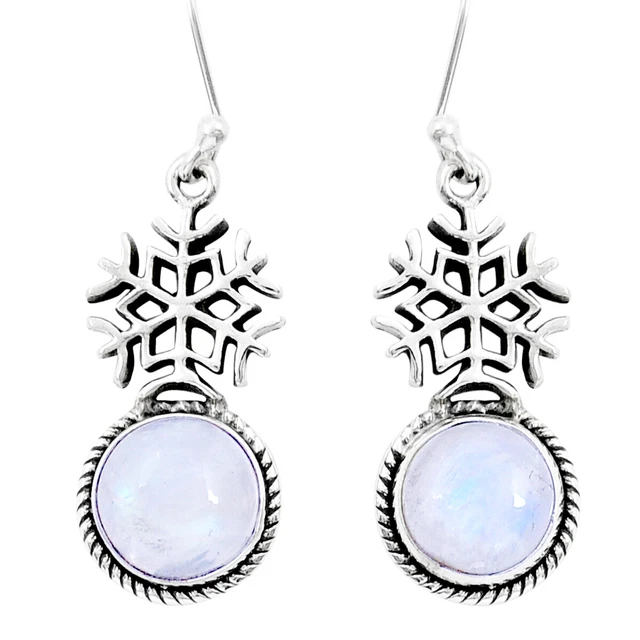 Wholesale Offers 9.52cts Snowflake Rainbow Moonstone Dangle Earrings Y12314