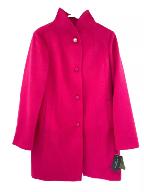 KATE SPADE Wool Blend Jacket  M Stand Collar Changeable Buttons Coat Pink $348