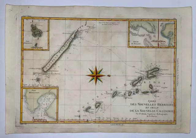 New Hebrides New Caledonia 1780 Rigobert Bonne Antique Sea Chart 18Th Century