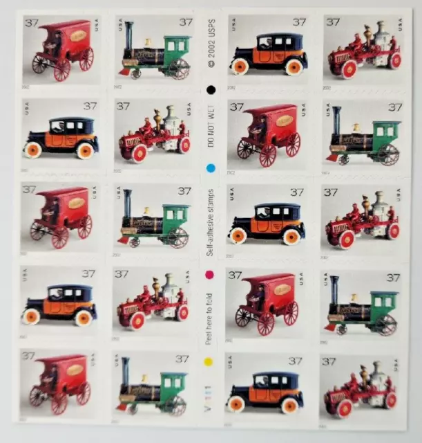 2002 USPS Stamp 20 per Sheet Antique Toys MMH B9