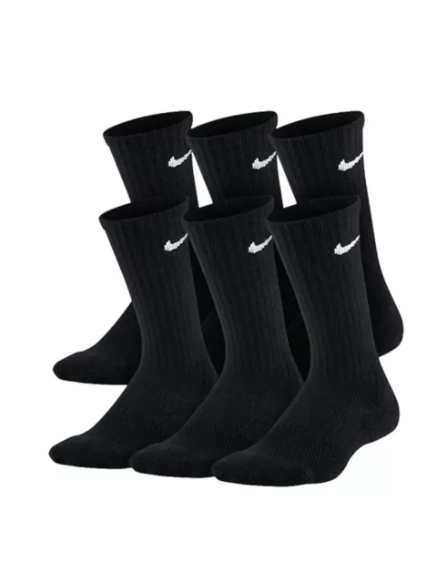 Nike Boy's Everyday Cushion Black Crew Socks (6 Pairs) - Small - NWT