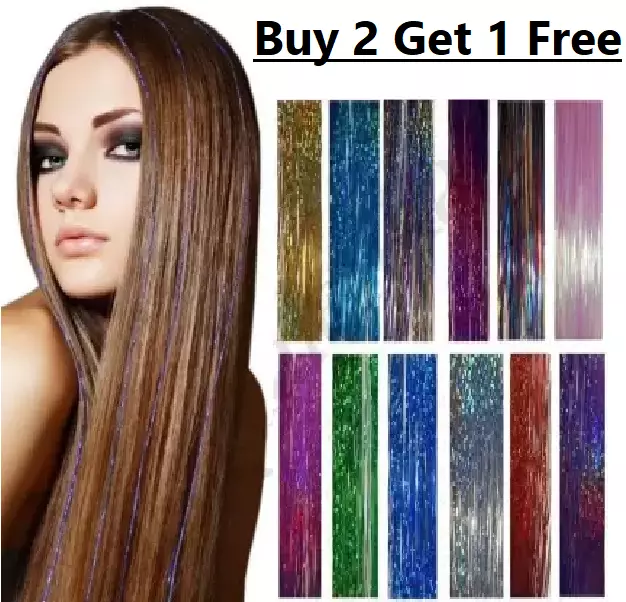 120 Strands 1M Holographic Sparkle Women Hair Glitter Tinsel
