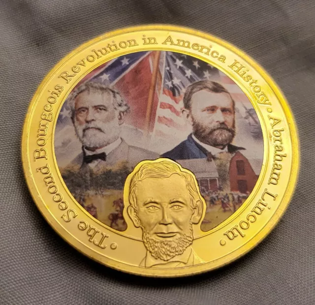 Amerikanischer Bürgerkrieg Goldmünze Medaille Ende der Sklaverei Präsident Geschichte Armee Waffen USA 2
