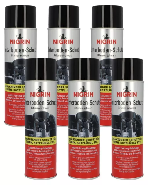 6x PACK Nigrin Unterbodenschutz Spray-Dose Bitumen Schwarz Korrosionsschutz Auto