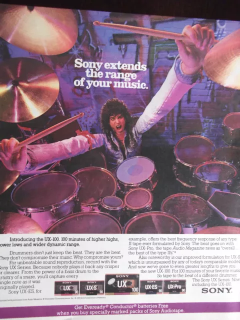 1989 Sony UX Audiotapes Advertisement Drummer with Stretched Arms