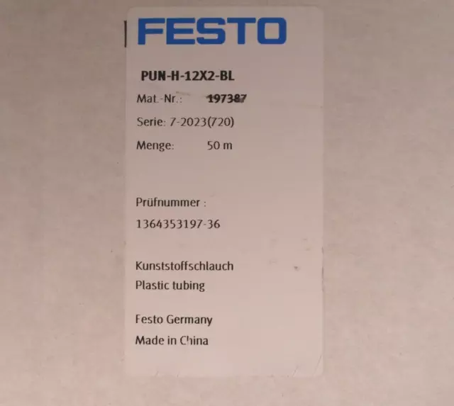 FESTO 197387 PUN-H-12x2-BL Festo Plastic tubing (50m Coil)
