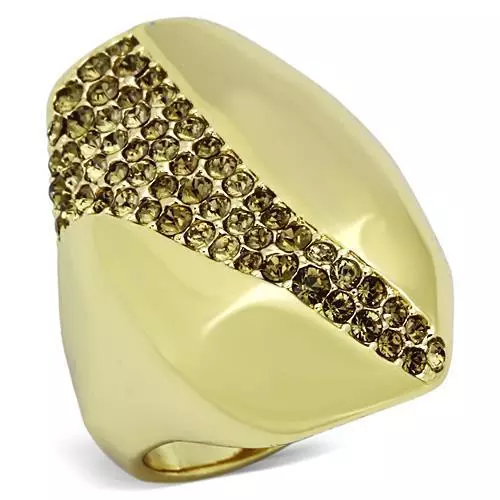 Bold Sculpted Dome & Pave Smoked Quartz Crystals 14kt IP Stainless Steel Ring