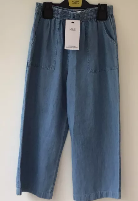 Marks&Spencer Girls Trousers Age 6-7 Cotton Chambray Blue BNWT