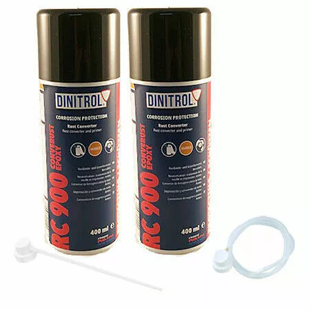 2x DINITROL RC900 RUST CONVERTER PRIMER 400ml CAN + EXTENSION NOZZLES