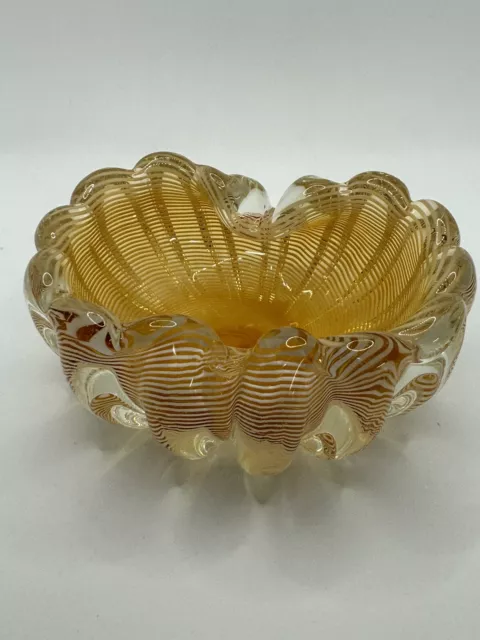 Vintage MURANO Barovier & Toso “Zebrati” Optic Swirl Candy Ashtray